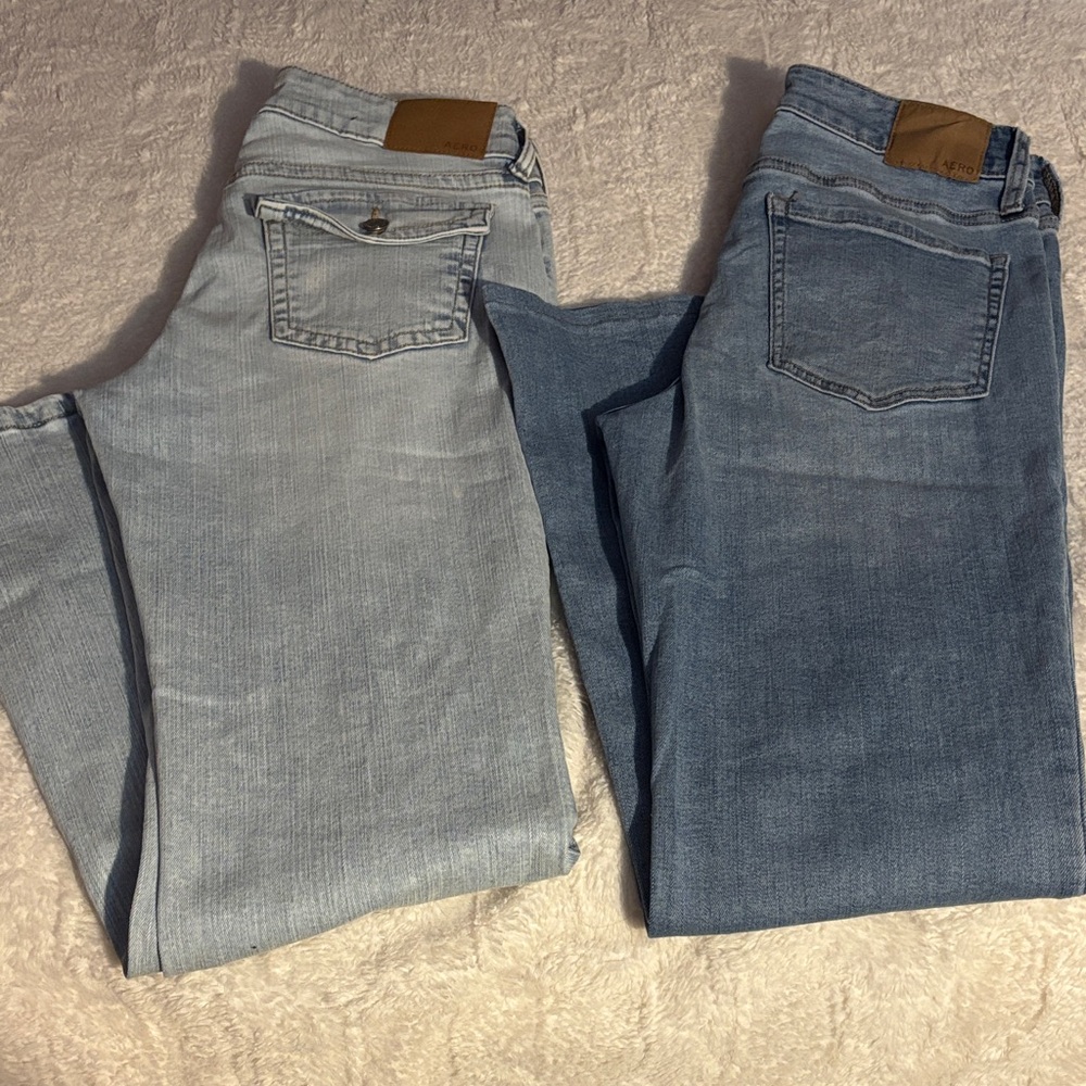 Aeropostale Women's Light Blue and Blue Flare Jeans